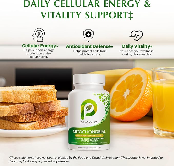 Naturals Mitochondrial Supplements with 1200 mg Pomegranate Extract | Antioxidant Formula for Energy &amp Vitality | Daily Vitamin for Energy and Cellular Health | 90 Capsules