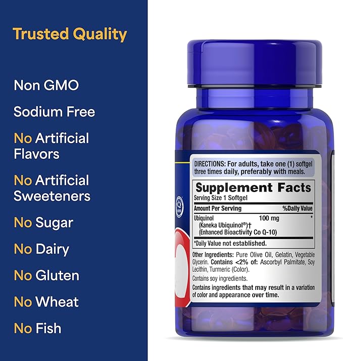 Puritan's Pride Next Gen Ubiquinol Coenzyme CoQ10 100mg Dietary Supplement for Heart Health Blood Pressure Oral Gum Health Aging and Cellular Energy Support 120 Servings Rapid Release Softgels