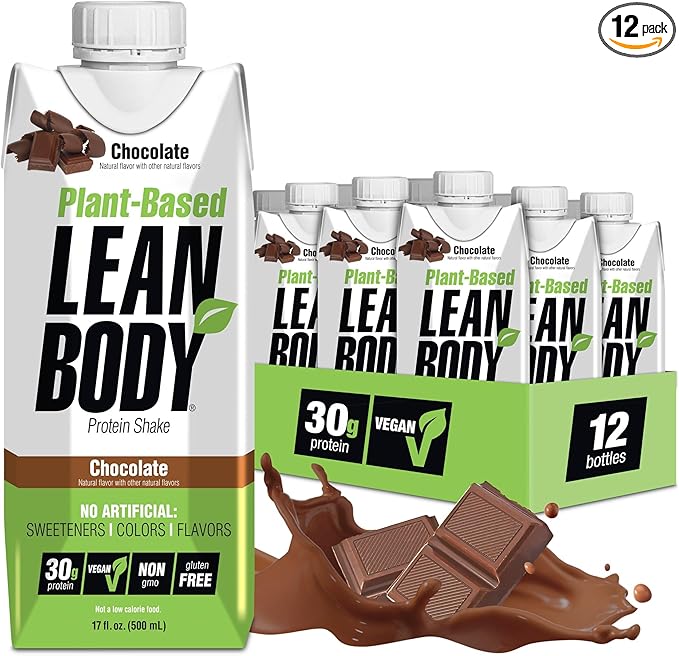 Lean Body Ready-to-Drink Plant-Based Vegan Chocolate Protein Shake 30g Protein No Artificial Flavors Sweeteners or Colors Non GMO Gluten Free Premium Pea &amp Rice Blend (Pack of 12)