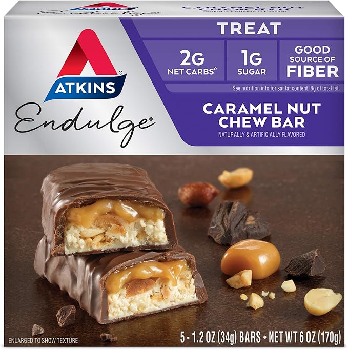 Atkins Protein Shake 15g Protein 2g Net Carb 12 Count &amp Endulge Caramel Nut Chew Bar 1g Sugar 5 Count Bundle