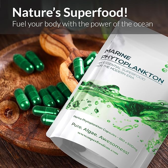 Marine Phytoplankton Supplement Superfood Rich in Omega-3 and Essential Nutrients (180 Capsules)