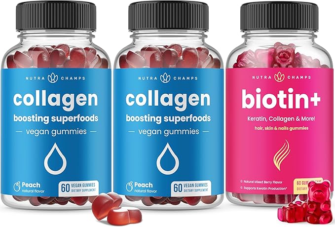 NutraChamps Complete Hair Skin &amp Nails Bundle - Biotin Collagen Keratin &amp More