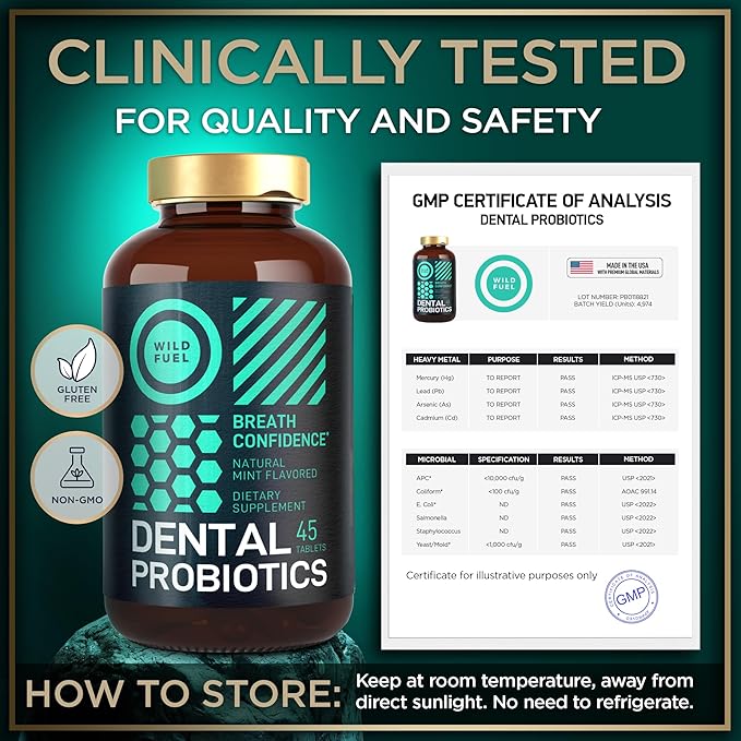 6-Pack Oral Probiotics for Mouth Bad Breath - 3 Billion CFU Advanced Bad Breath Treatment Dental Probiotics for Teeth and Gums - 270 Prebiotic and Probiotic Lactobacillus Salivarius Tablets