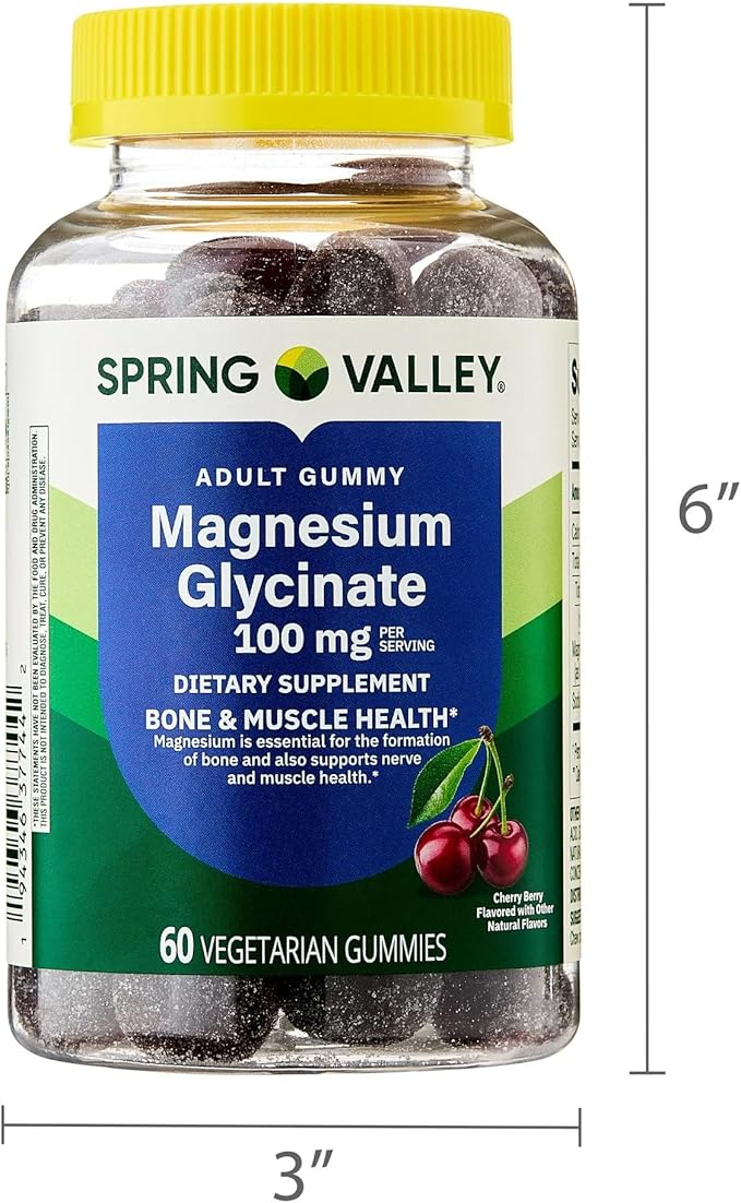 Spring Valley Magnesium Glycinate 100mg Gummies - 60 Count - Cherry Berry Flavor Bone &amp Muscle Support Vegetarian Gluten-Free + SUREFECT Organizer.