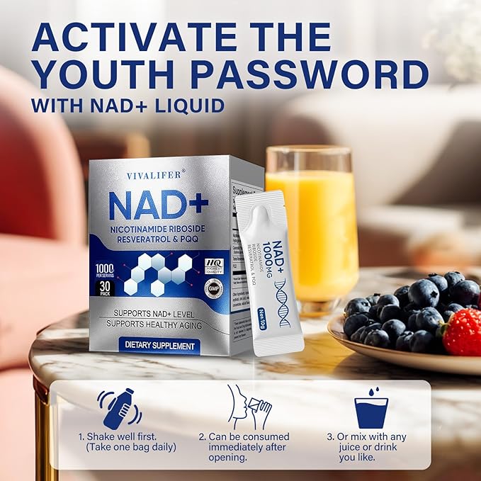 NMNH+ Liquid Supplement 30 Packets Premium Nicotinamide Riboside &amp Resveratrol with PQQ Promotes Anti-Aging Metabolism Support Focus &amp Energy Boost
