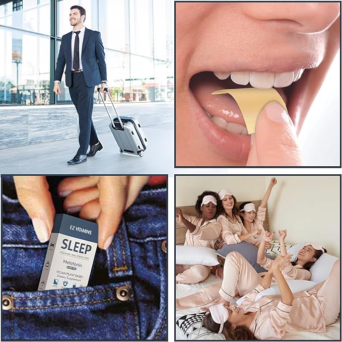 Dissolvable Oral Sleep Strips with 5mg Melatonin Valerian Root L-Theanine Vitamin D3 - Sleep Support Oral Strips with Sleep Mask Fresh Mint Flavor No Water Needed Works Faster Than Gummies 30ct