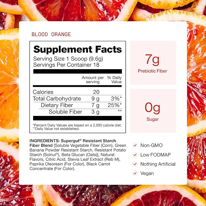 Supergut GLP1 Daily Support Blood Orange - High Fiber GLP-1 Supplement Powder for Women &amp Men - Sugar-Free Drink Mix for Gut Health &amp Digestive Support (18 Servings)