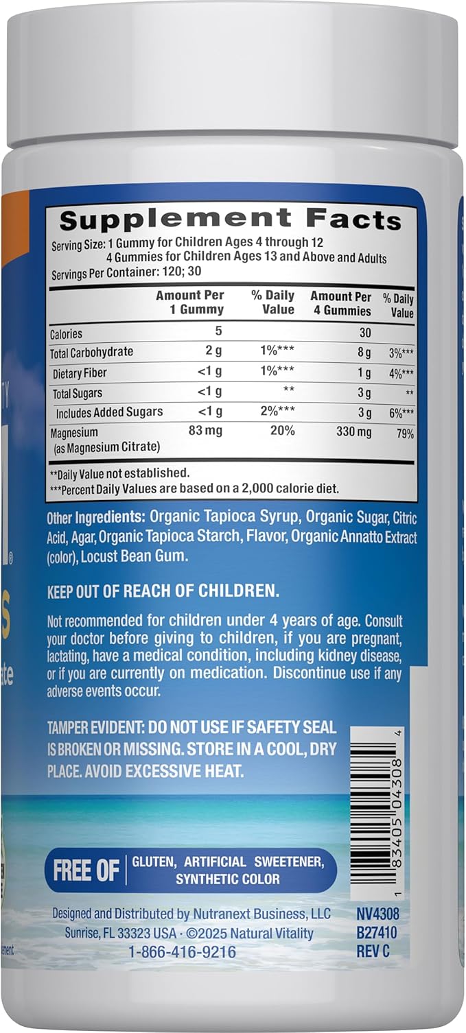 Natural Vitality Calm Magnesium Gummies | 330mg Per Serving | Orange Flavored Supplement | Gluten-Free &amp Vegan | 120 Count