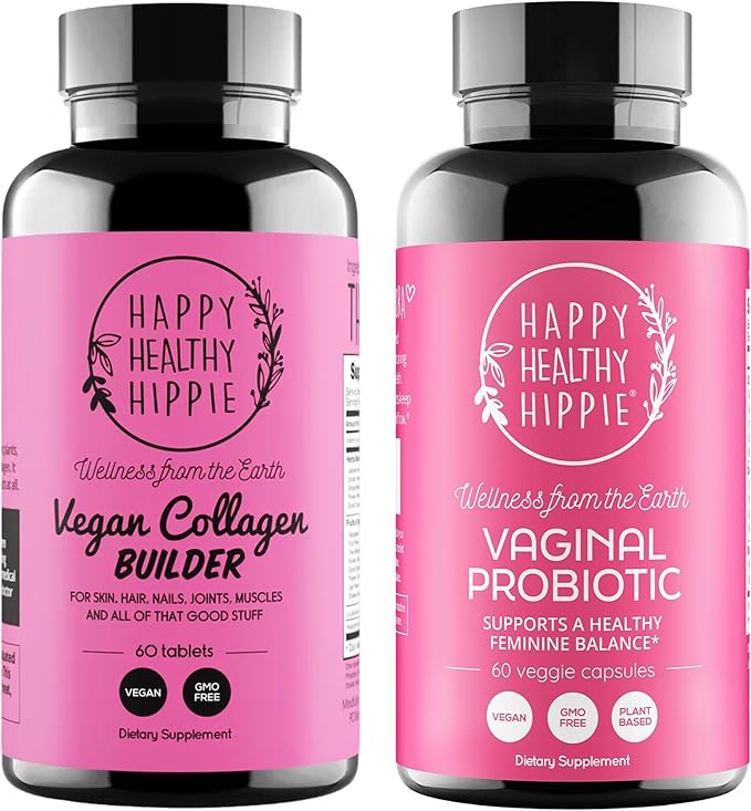 Happy Healthy Hippie Vaginal Probiotics for Women &amp Vegan Collagen Builder Collagen Pills