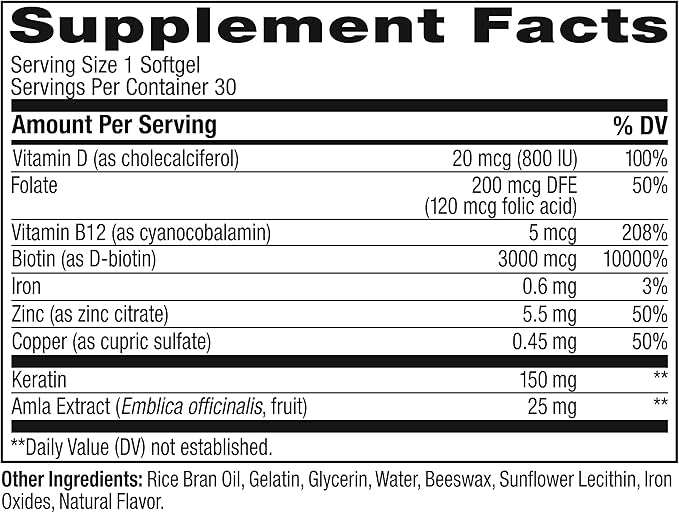 OLLY Ultra Strength Hair SoftgelsSupports Hair HealthBiotinKeratinVitamin DB12Hair-Supplement30 Day Supply - (Packaging May Vary)30 Count (Pack of 2)