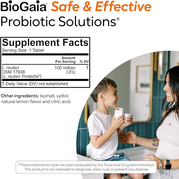 BioGaia Protectis Chewable Tablets for Toddlers Kids and Teens Occasional Stomach Pain Constipation Diarrhea and Regularity 30 Tablets 2 Pack