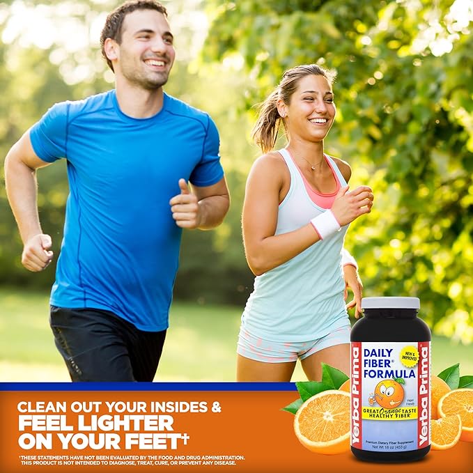 Yerba Prima Daily Fiber Formula 16 oz Powder (Pack of 3) - Great Tasting Premium Dietary Fiber Supplement Made in The USA Non-GMO Gluten Free Natural Orange Flavor