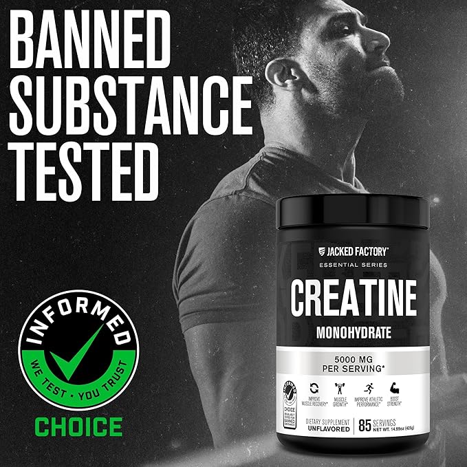 Jacked Factory Creatine Monohydrate Powder 425g 85 SV &amp L-Glutamine Supplement 500g 100 SV - No Artficial Fillers Unflavored