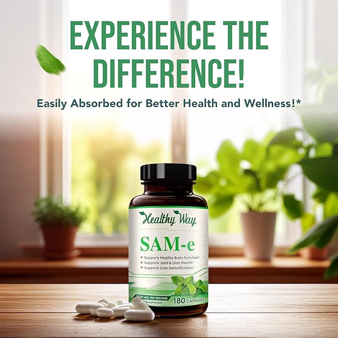 1500mg SAM-e Supplement - High Strength S-Adenosyl-L-Methionine Capsules 1500mg per Serving for Brain Liver and Mood Support - Non-GMO High Absorption Same Supplement (60 Servings)