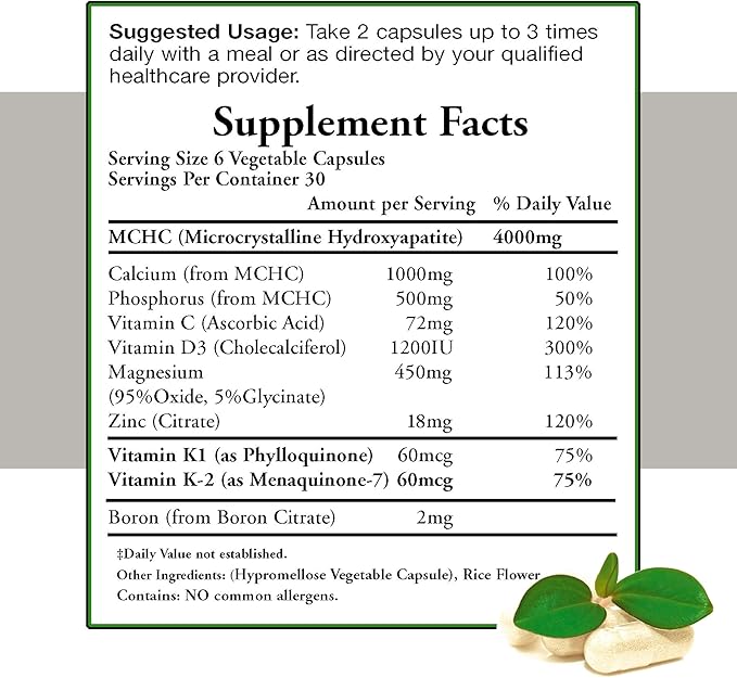 Calcium 1000 Milligrams with 4000 Milligrams MCHC for Complete Calcium Maximum Bone Strength Support Plus K1 K2 Magnesium Vitamin D Zinc Glucosamine and More