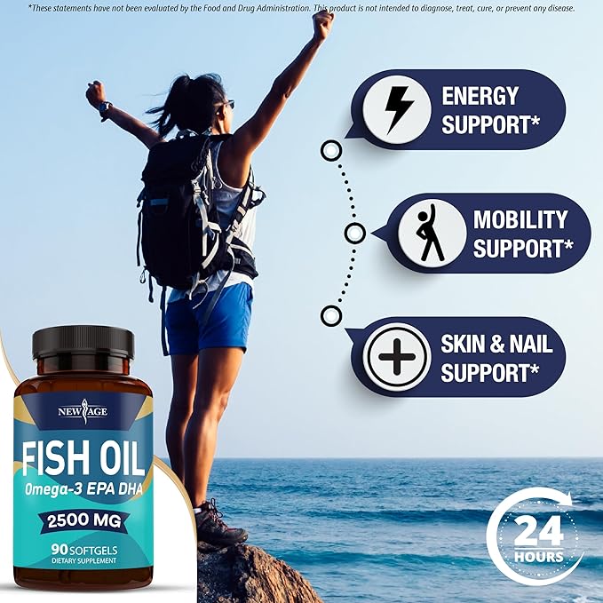 NEW AGE Omega 3 Fish Oil Supplement - Non GMO - EPA DHA Fatty Acids Gluten Free (270 Softgels (Pack of 3))
