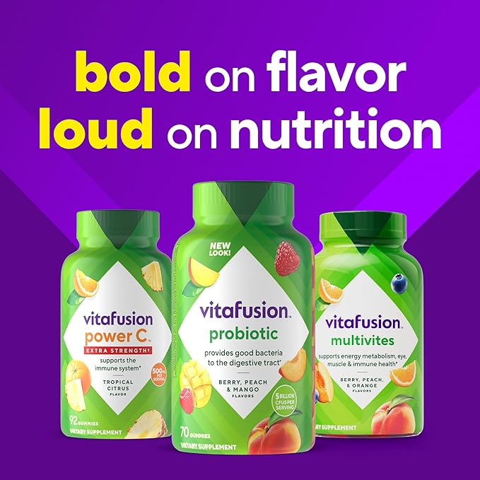 vitafusion Probiotic Gummy Supplements Raspberry Peach and Mango Flavors Probiotic Nutritional Supplements With 5 Billion CFUs 35 Day Supply 70 Count
