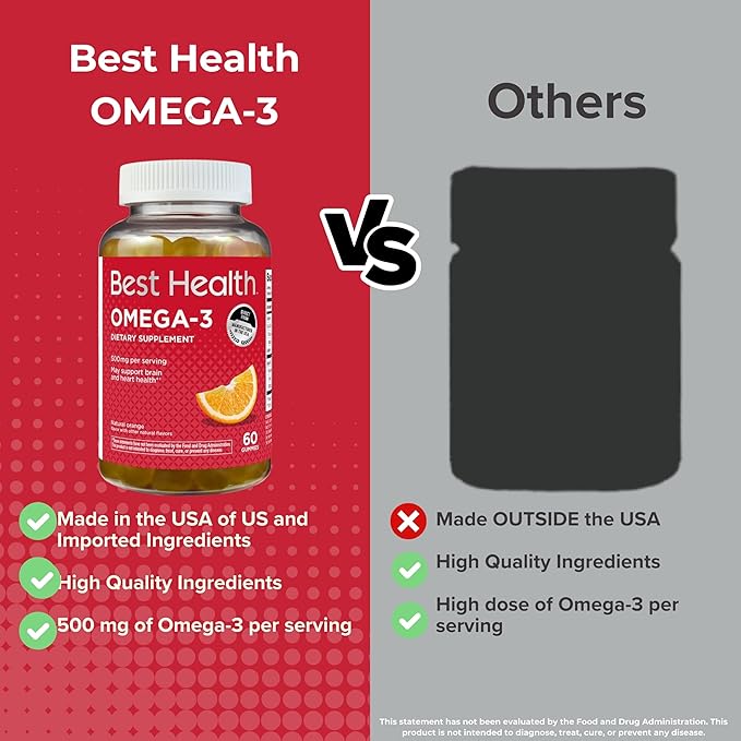 Omega-3 Gummies with 500mg of Omega-3 per Serving Made from Algae Natural Orange Flavor &amp Other Natural Flavors (60ct)