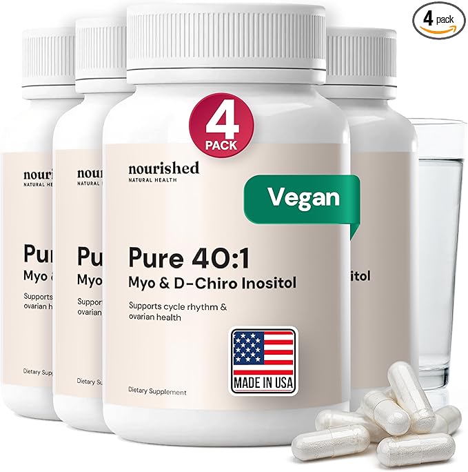 Nourished 40:1 Myo-inositol &amp D-Chiro Inositol Supplement for Women with Fertility Skin Health or Menstrual Cycle Symptoms - Hormone Balance for Women - 480 Capsules