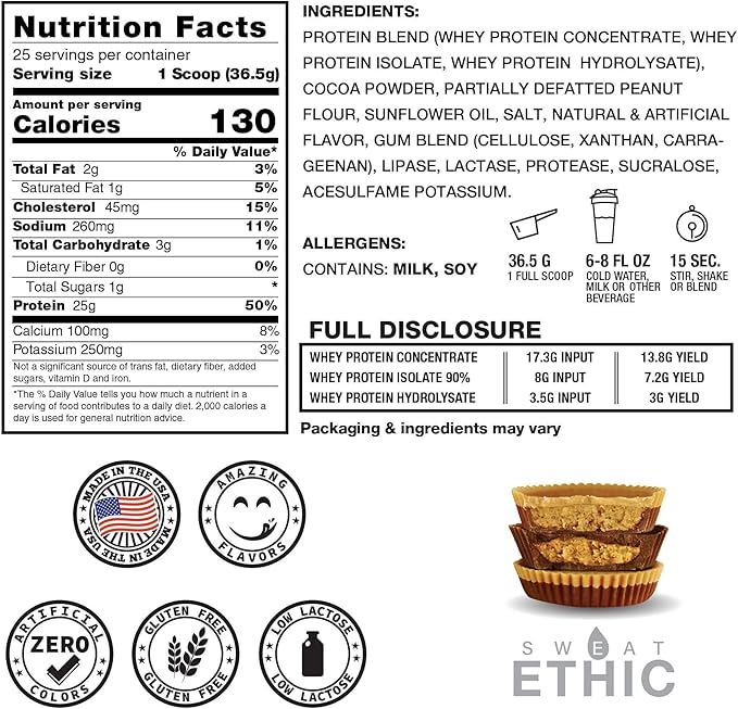 Sweat Ethic Whey'd Protein Powder 25 G Whey Protein Blend with Concentrate (30 Ounce Peanut Butter Chocolate)