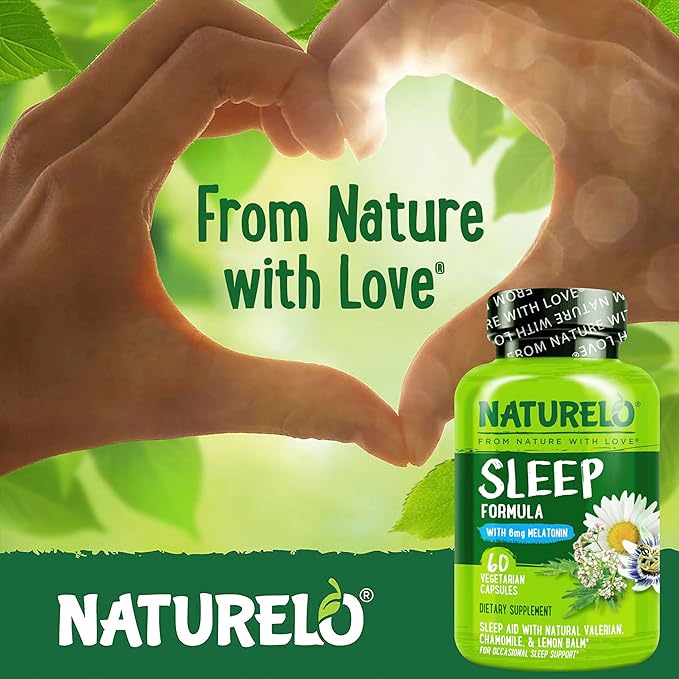 NATURELO Sleep Aid - with Melatonin Magnesium GABA Valerian Root Lemon Balm Chamomile Herbal Extracts - Plant-Based Sleeping Aid - 60 Vegan Capsules