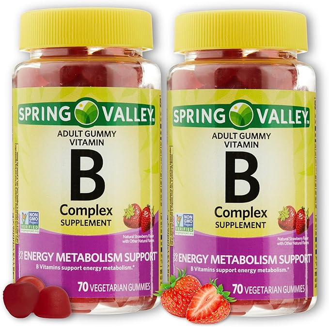 Super B Complex Strawberry Flavor Gummies- Energy Metabolism Support 70 Count (Pack of 2)