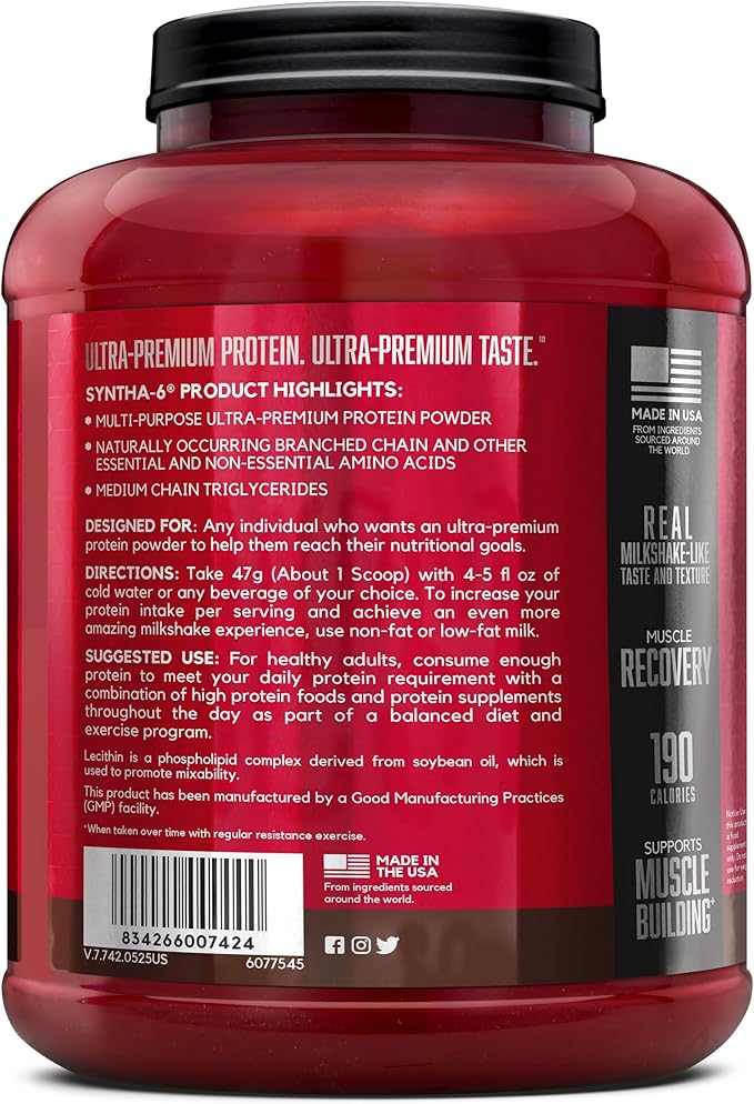BSN SYNTHA-6 Whey Protein Powder Micellar Casein Milk Protein Isolate Powder Chocolate Cake Batter 48 Servings (Package May Vary)