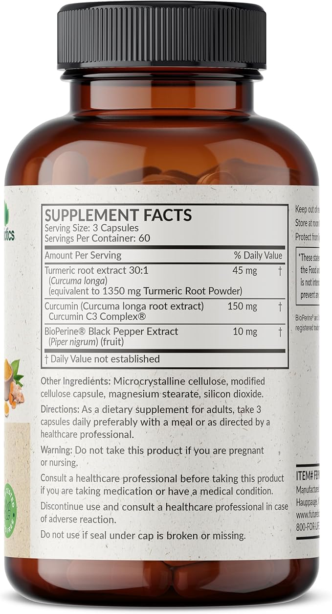 Futurebiotics Turmeric + Curcumin Antioxidant Joint &amp Digestion Support with BioPerine for Enhanced Nutrient Absorption Non-GMO 180 Vegetarian Capsules