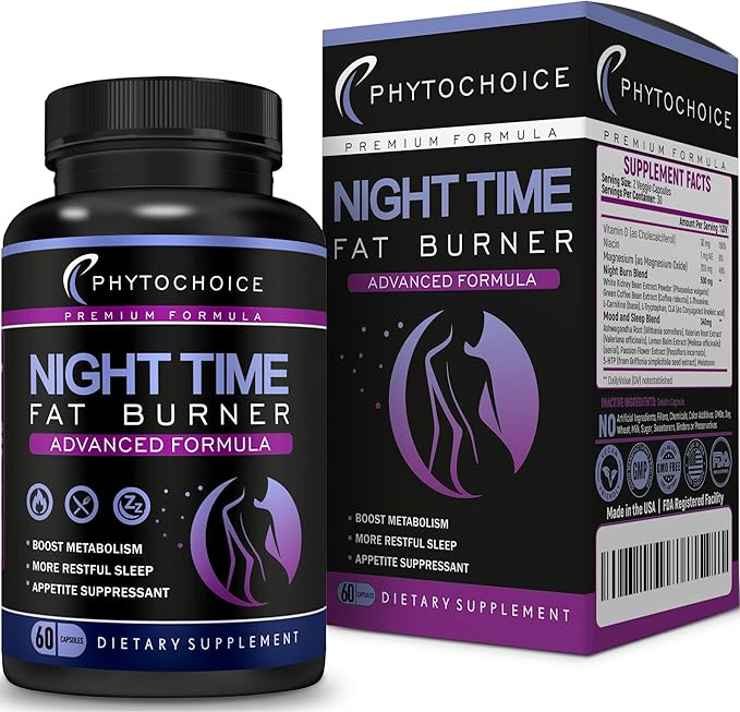 Night Time Fat Burner - Weight Loss Diet Pills with Magnesium Melatonin CLA L-Carnitine that Work at Night Appetite Suppressant Carb Blocker Nighttime Metabolism Booster for Women and Men 60 Caps.