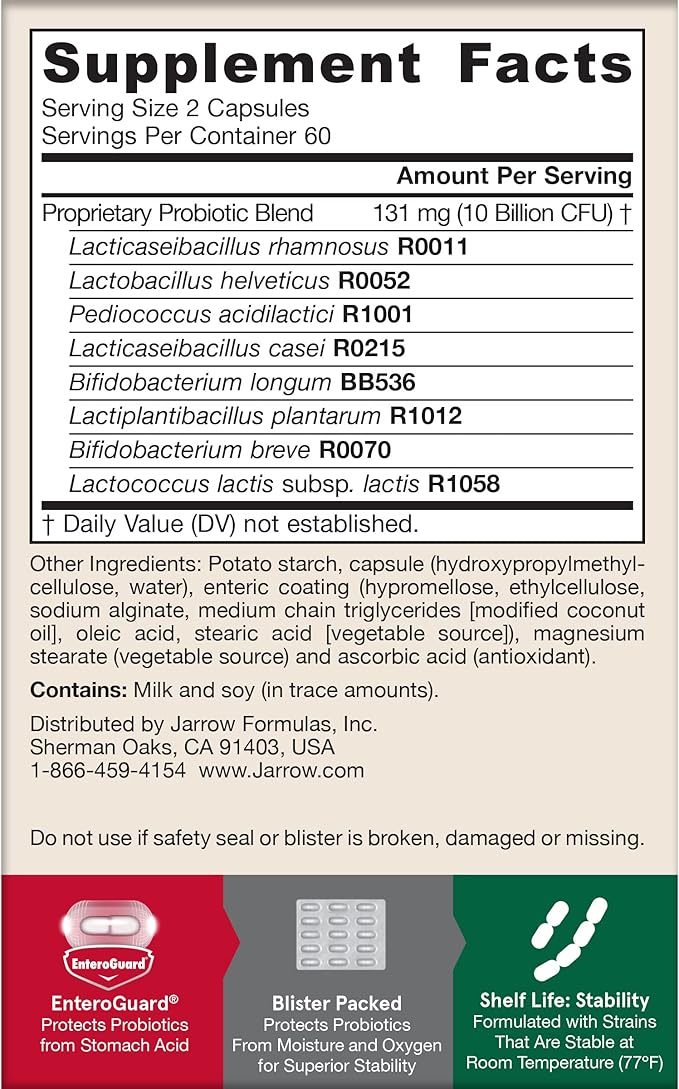 Jarrow Formulas Jarro Dophilus Probiotics 10 Billion CFU - Probiotic Supplement Capsules for Digestive Health &amp Gut Health for Women and Men 120 Veggie Capsules Up to 60 Days Shelf Stable