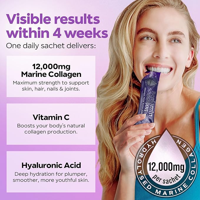 12000mg Marine Collagen Liquid Shots| Hydrolyzed Marine Collagen Peptides w/Hyaluronic Acid &amp Vitamin C for Skin Hair &amp Joints | Berry Black Currant Flavor 14 Servings 30ml