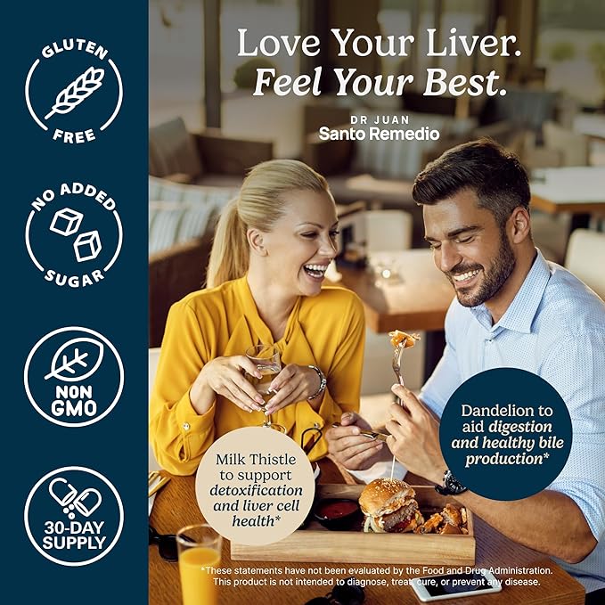 Santo Remedio Liver Health Supplement – Milk Thistle Dandelion Root &amp DHM (Vine Tea) – Liver Support &amp Detox Cleanse – Metabolism &amp Liver Cell Support – 30 Servings