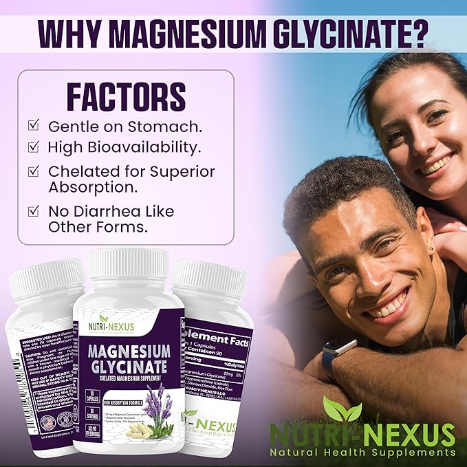 Magnesium Glycinate 833mg - 90 Vegan Capsules | Gluten Free High Absorption Chelated Magnesium Glycinate for Sleep Muscle Heart Metabolism Support |