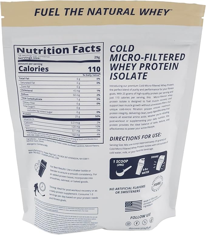 Cold Micro-Filtered Whey Protein Isolate Powder Vanilla 1LB - Grass-Fed Gluten-Free &amp Keto-Friendly Low Lactose - Post Workout Fitness &amp Nutrition for Muscle Recovery