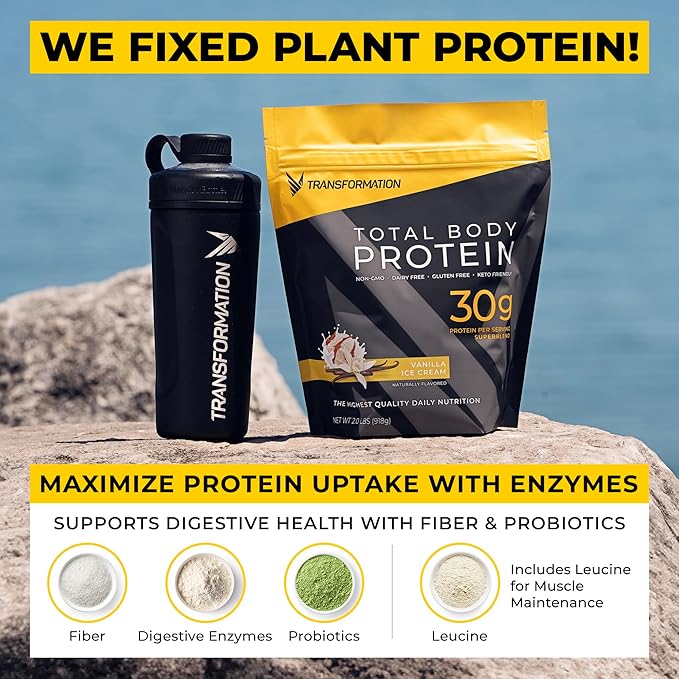 Transformation Protein Super Blend | Egg White Collagen Peptides and Plant Protein | 15 Billion CFU Probiotics | Digestive Enzymes | MCT Oil | BCAAs | Low Carb Shake for Men &amp Women | Vanilla