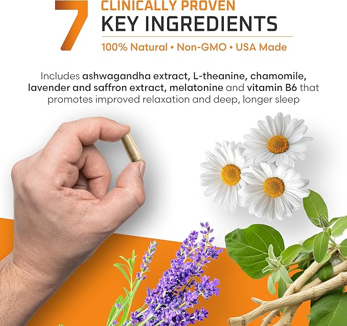 Ben's Natural Health Deep Sleep Support Supplement with Melatonin Ashwagandha L-Theanine Chamomile and Lavender 60 Capsules 3 Pack