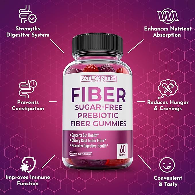 Atlantis Nutrition Collagen 60 Gummies + Sugar Free Prebiotic Fiber Gummies for Adults 2-Pack (120 Gummies)