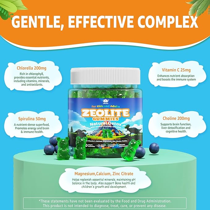 2pack Zeolite Detox Gummies for Kids &amp Adults + 2 Pack Zinc Gummies + Copper Selenium Vitamin C &amp D3