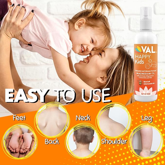 VAL Kids Relaxation Bundle | Magnesium Roll-On (3oz) + Magnesium Oil Spray (4oz) | Calm &amp Mood Support with Chamomile &amp Shea Butter | USA Made
