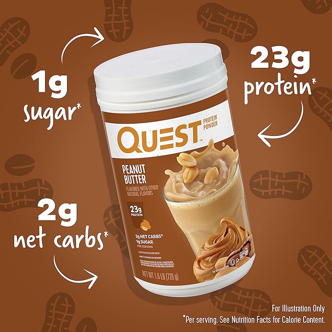 Quest Nutrition Vanilla Milkshake Protein Powder 24g of Protein 1g of Sugar 1.6 Pound 23 Servings &amp Peanut Butter Protein Powder 23g Protein 1g Sugar Low Carb Gluten Free