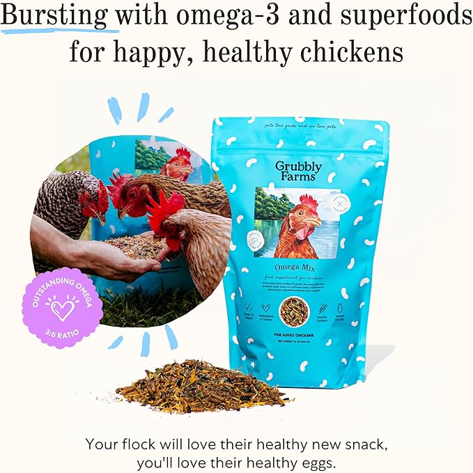 Grubbly Farms Supplements Bundle - Layer Calcium Probiotics+Prebiotics Vitamins+Electrolytes &amp Omega Mix - Complete Nutrition Support Strong Eggshells &amp Digestive Wellness for Laying Hens -