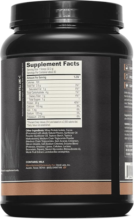 ONNIT Grass Fed Whey Isolate Protein Powder Protein Powder Dietary Supplement to Support Muscle Gain and Workout Recovery 30 Servings per Tub 30.7 oz (Chocolate)