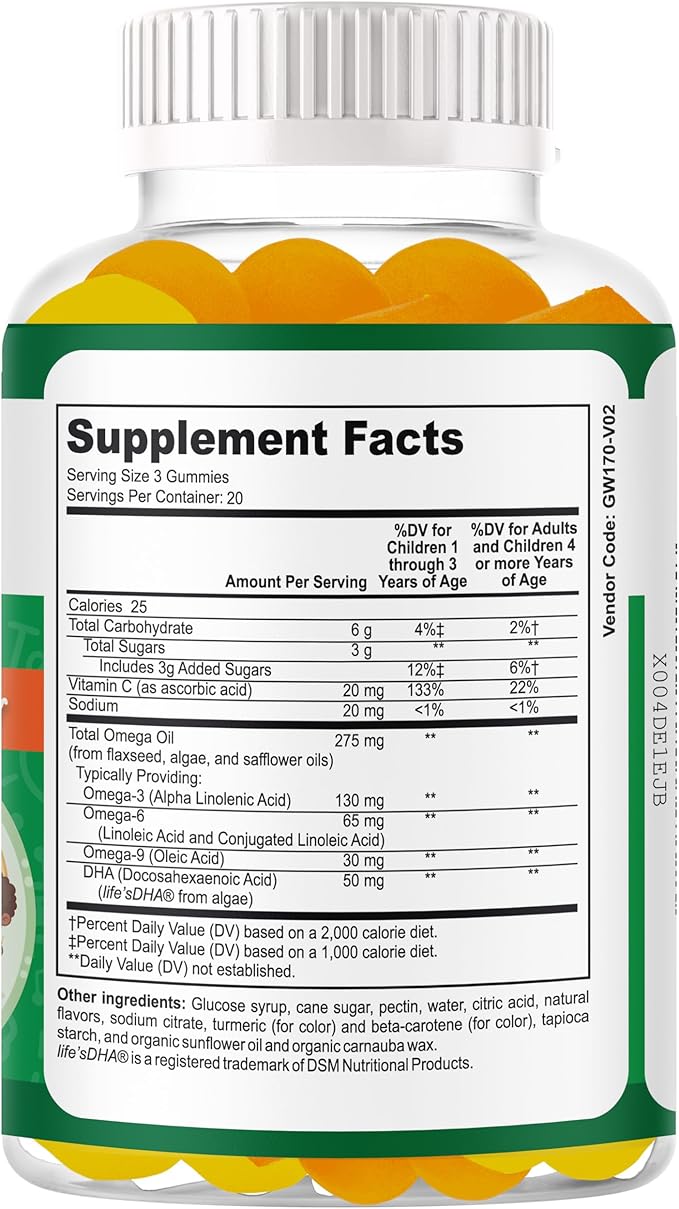 Focus Supplement for Teens &amp Kids – Brain Focus Gummies for Concentration Memory Clarity &amp Attention | Omega DHA Plant-Based 60 Gummies | Teen Brain Vitamins &amp Kids Focus Vitamins – Fish