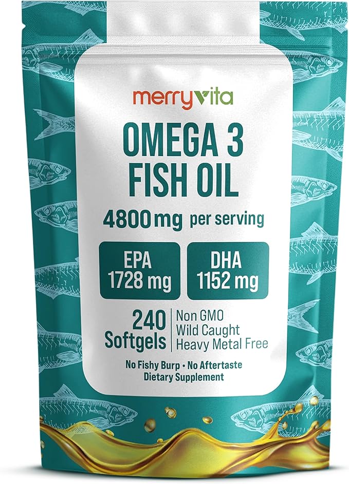 Omega 3 Fish Oil 4800 mg – EPA 1728 mg | DHA 1152 mg from Wild-Caught Anchovies – Burpless Mini Softgels – Pure Omega-3 Fatty Acid Supplement – Non-GMO Gluten-Free No Aftertaste – 240 Capsules