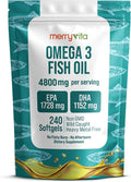 Omega 3 Fish Oil 4800 mg – EPA 1728 mg | DHA 1152 mg from Wild-Caught Anchovies – Burpless Mini Softgels – Pure Omega-3 Fatty Acid Supplement – Non-GMO Gluten-Free No Aftertaste – 240 Capsules