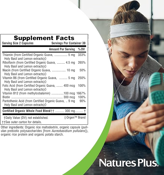 NaturesPlus Source of Life Garden B-Complex - 60 Capsules - Complete Vitamin B Supplement - USDA Organic Non-GMO Vegan Gluten Free - 30 Servings