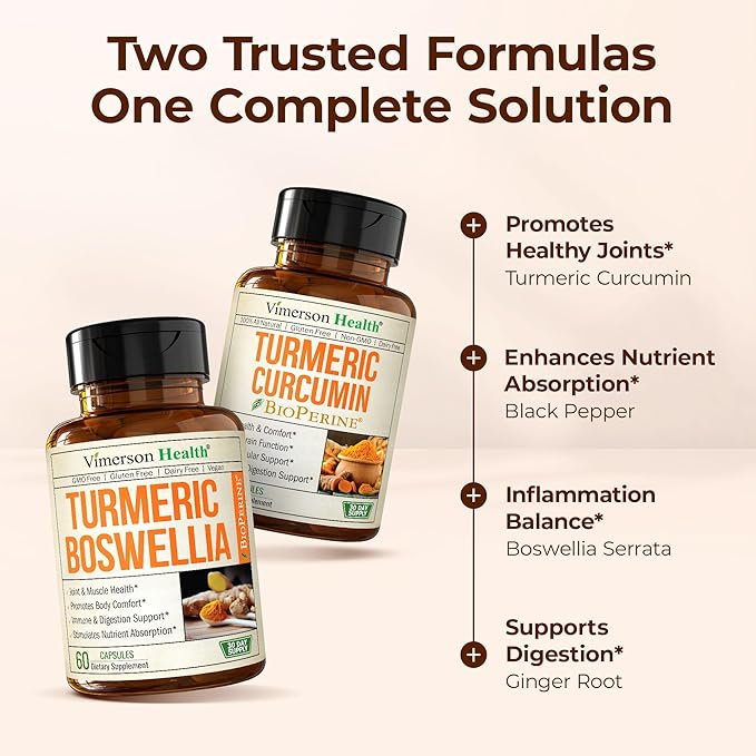 Turmeric Boswellia + Turmeric Curcumin Supplement Bundle – Organic Turmeric Ginger Root + Tumeric Extract (95% Curcuminoids) for Joint Support &amp Digestive Health - Pure Curcumin with Black Pepper