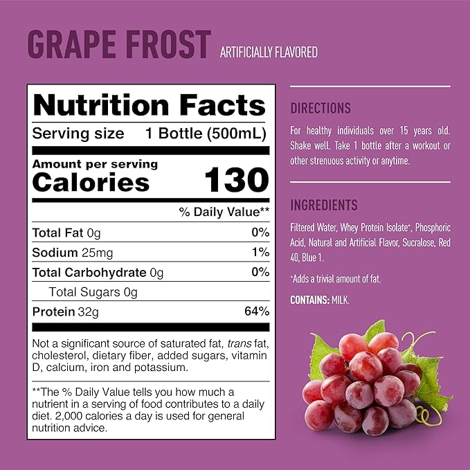 Isopure Zero Carb 32g Clear Protein Ready-to-Drink Whey Protein Isolate Grape Frost 12 Pack (Packaging May Vary)