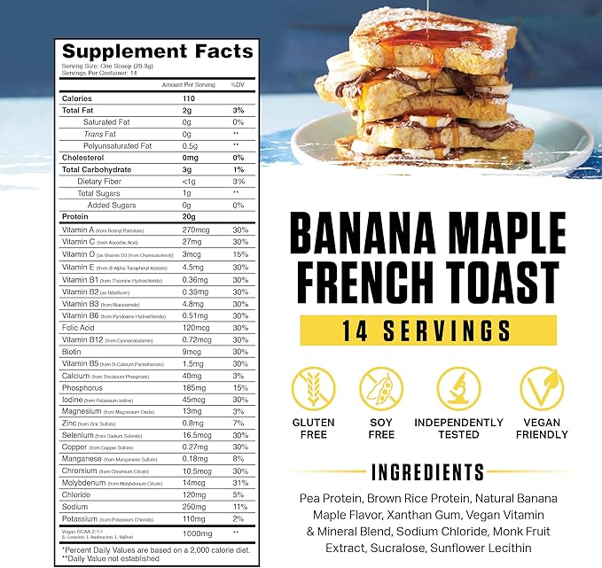 Ambrosia Planta - Premium Plant-Based Protein | Vegan &amp Keto Friendly | Gourmet Flavors with No Bloating or Stomach Upset | No Added Sugar | 14 Servings | (Banana Maple)
