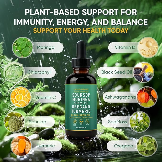 Soursop Bitters Liquid Drops with Sea Moss Moringa Turmeric Oil Black Seed Oil Oregano for Overall Health Joint Support (1)